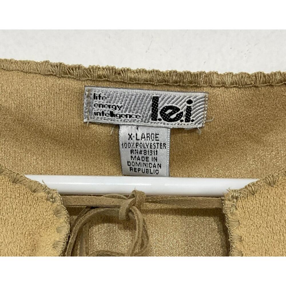Vintage 90s/Y2K Faux Suede Tan Keyhole Top Flare Sleeves Size X-Large - Picture 4 of 5